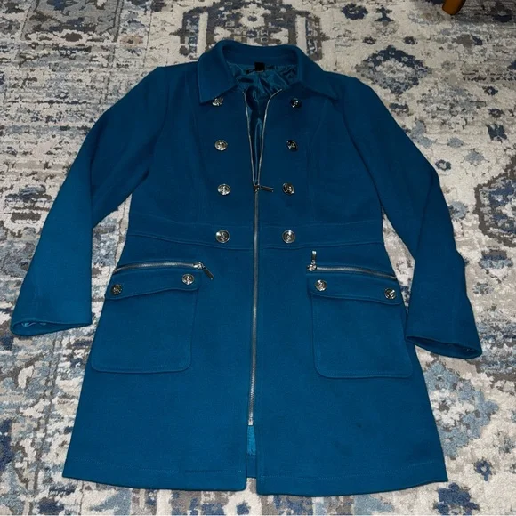 INC International Concepts Women's Blue Double-Breasted Coat